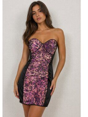 Bebe Dress Animal Print Black Purple Retro Y2K XS